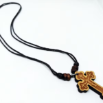 wooden cross necklace religious work of art co image 1