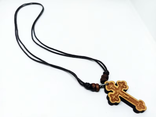 wooden cross necklace religious work of art co image 1