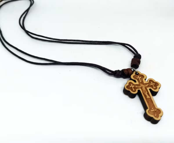 wooden cross necklace religious work of art co image 2